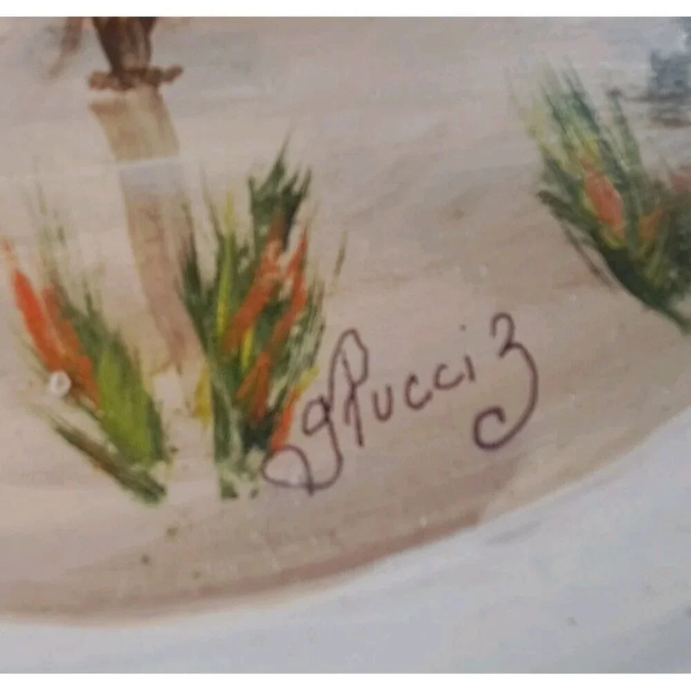 Hand Painted Filigree Edged Tray Multicolor Signed